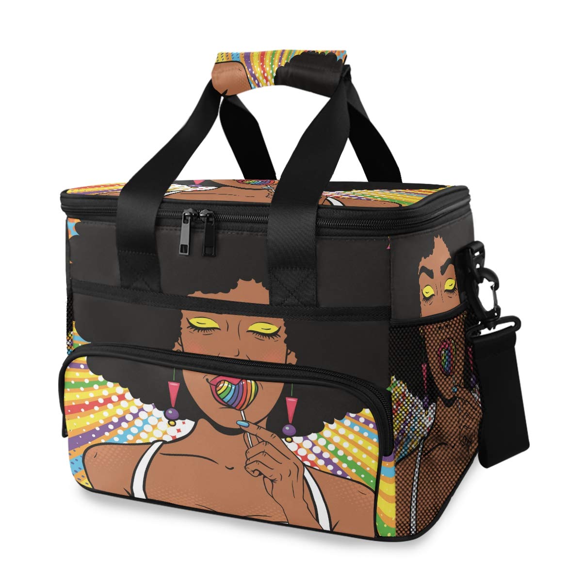 ALAZA African American Woman with Afro Hair Large Capacity Cooler Tote Insulated Lunch Bag Lunch Cooler Bag