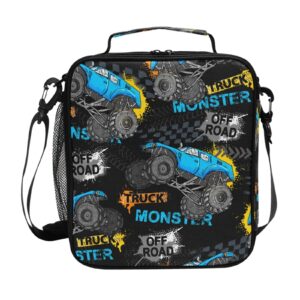 litebear kids lunch box boys girls insulated lunch cooler bag monster truck car trace reusable lunch tote kit for school travel