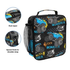 litebear Kids Lunch Box Boys Girls Insulated Lunch Cooler Bag Monster Truck Car Trace Reusable Lunch Tote Kit for School Travel