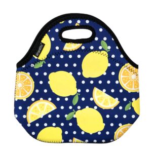 allydrew Insulated Neoprene Lunch Bag Zipper Lunch Box Tote, Lemons