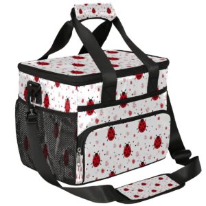 yocosy insulated cooler lunch bag red ladybugs cute lunch box leakproof large tote bag reusable for women men picnic travel (15l)