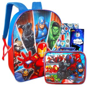 marvel avengers backpack and lunch box set for kids - bundle with superhero backpack and lunch bag plus spiderman stickers and more (superhero backpacks for boys)