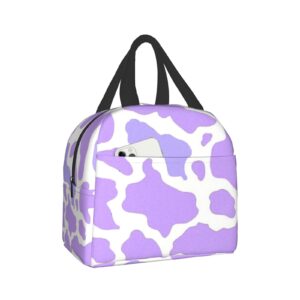 Cow Pattern Purple Lunch Box Bento Travel Bag Picnic Tote Boxes Insulated Durable Container Shopping Bag Reusable Waterproof Bags For Adult Women Men