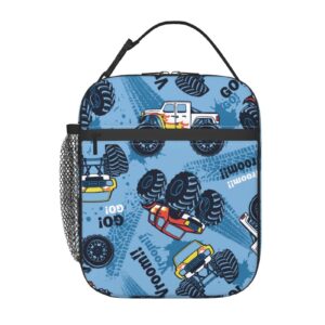 gbuzozie monster truck cars pattern lunch bag insulated portable reusable lunch box with zipper for women men picnic beach