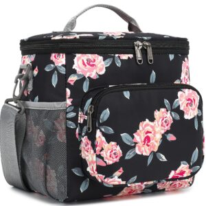 toperin lunch box insulated lunch bag for women lunch tote bag floral black 1