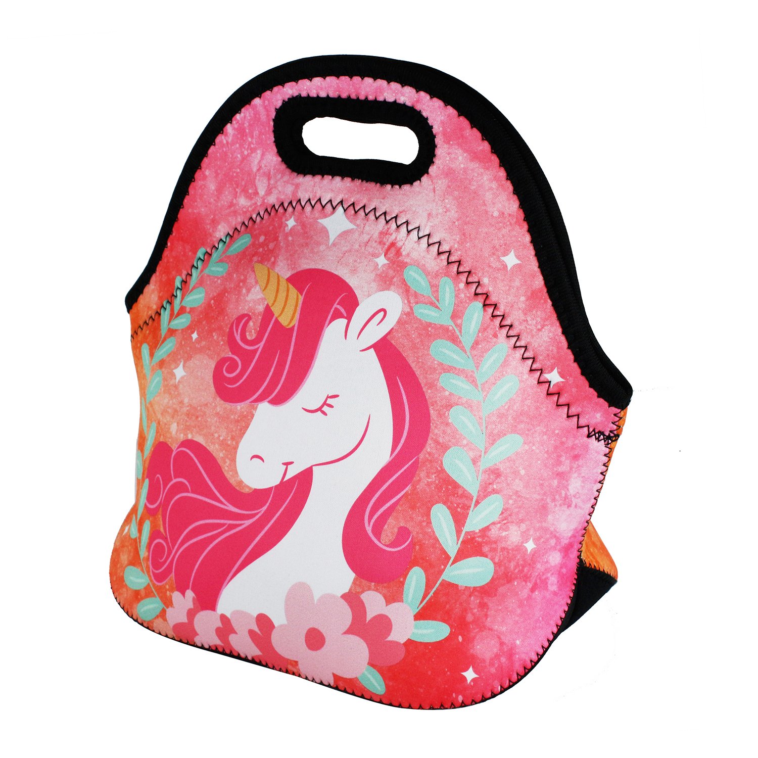 Violet Mist Cute Unicorn Neoprene Lunch Bag Pink Reusable Lunch Box Insulated Lunch Bags Tote Thermal Waterproof Lunch Handbag with Zipper Picnic Work Gifts for Women,Men,Adult,Her,Him