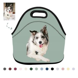 personalized pet lunch bag, custom pet lunchbag, custom insulated neoprene lunch bag, customizable pet photo lunch tote with zipper, cute funny reusable lunch box containe for adults, pet lovers