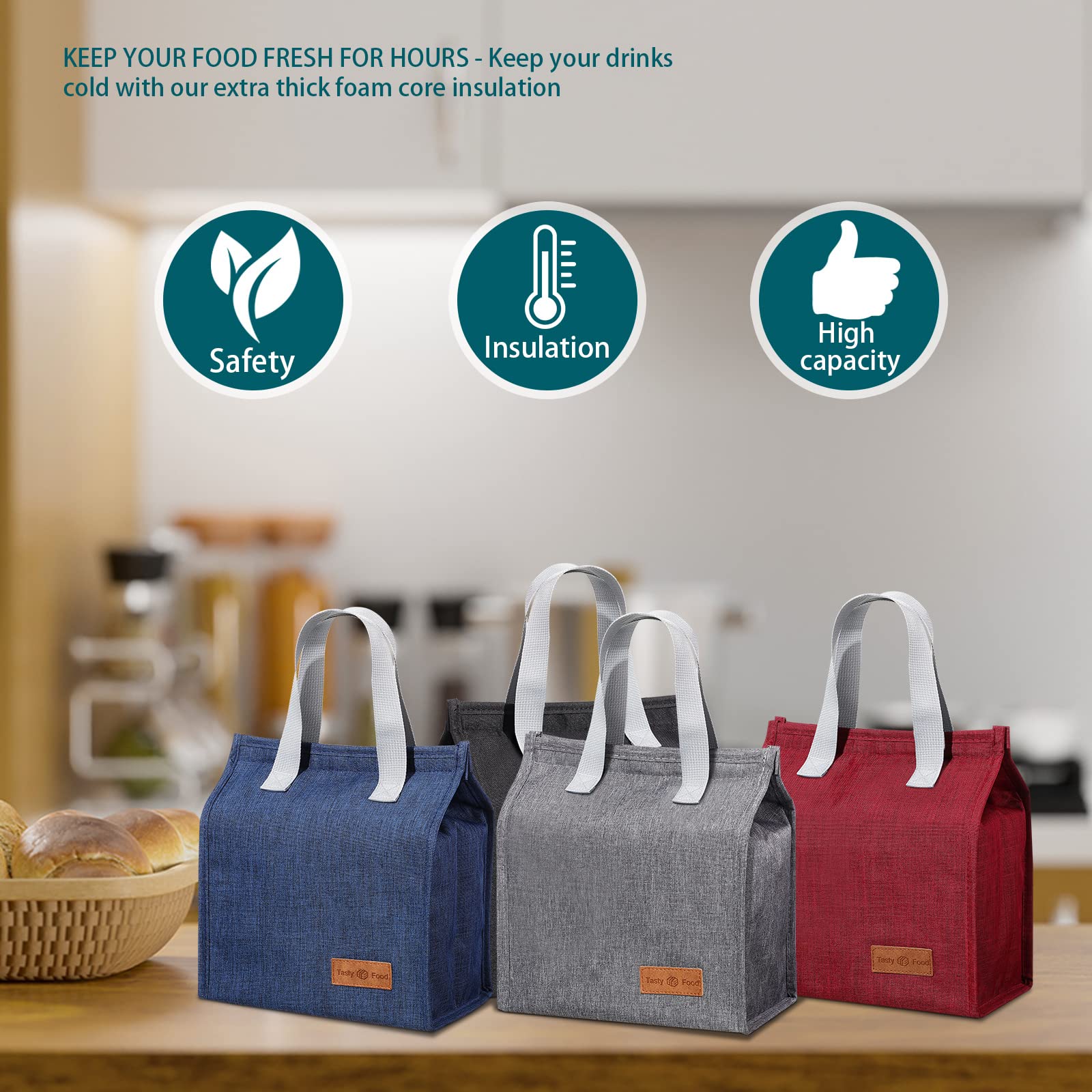 Photect 4 Pcs Lunch Bag Insulated Sandwich Container Reusable Snack Bags for Women Men Small Cooler Bags Insulated Waterproof Lunch Bag Aesthetic Lunch Bags for Picnic Outdoor Work Office