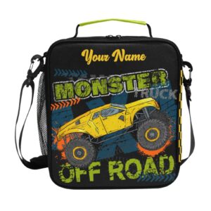 beeplus Custom Personalized Monster Truck Kids Lunch Box Boys Girls Insulated Lunch Box Reusable Lunch Tote Kit for School Travel