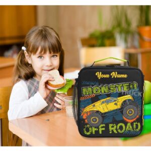 beeplus Custom Personalized Monster Truck Kids Lunch Box Boys Girls Insulated Lunch Box Reusable Lunch Tote Kit for School Travel