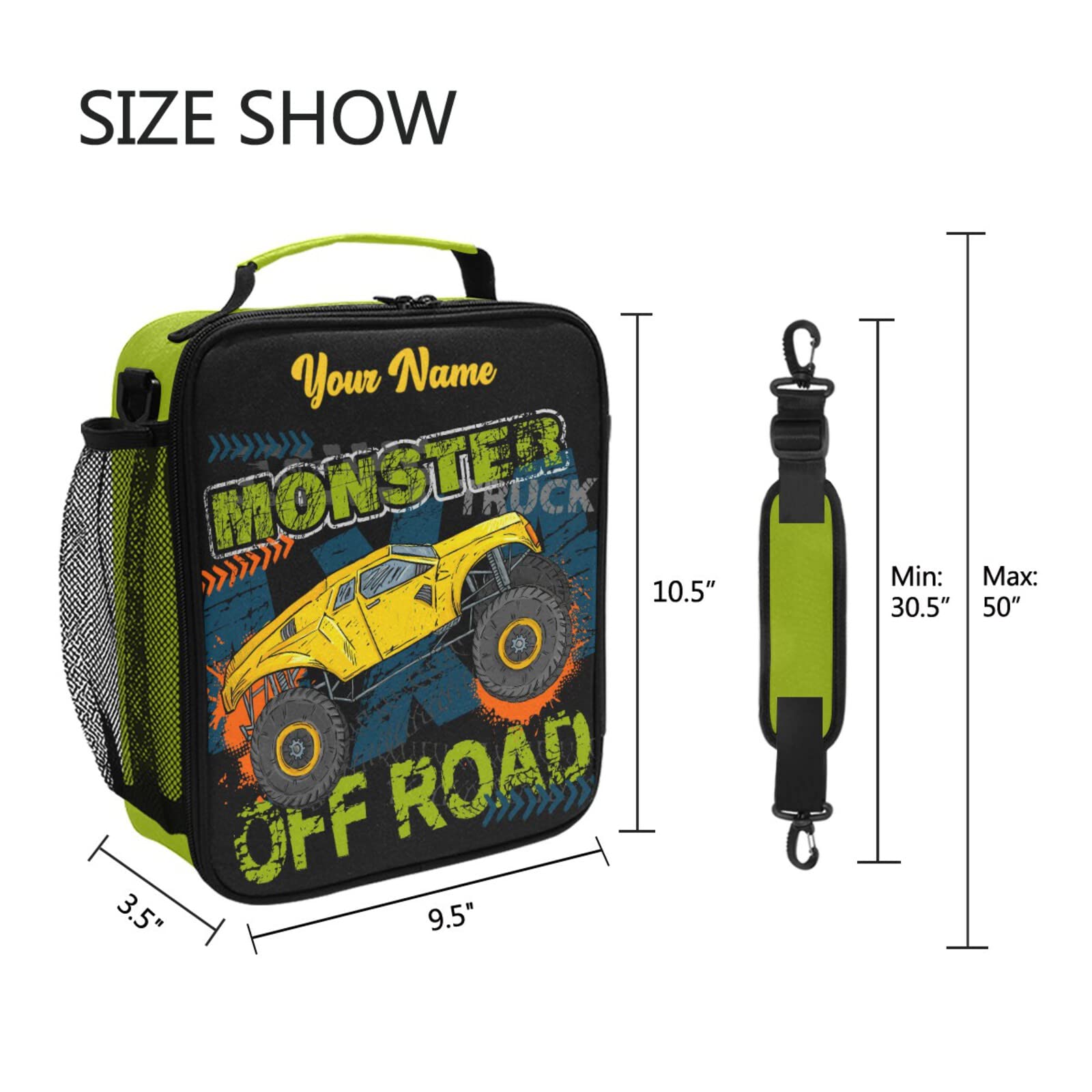 beeplus Custom Personalized Monster Truck Kids Lunch Box Boys Girls Insulated Lunch Box Reusable Lunch Tote Kit for School Travel