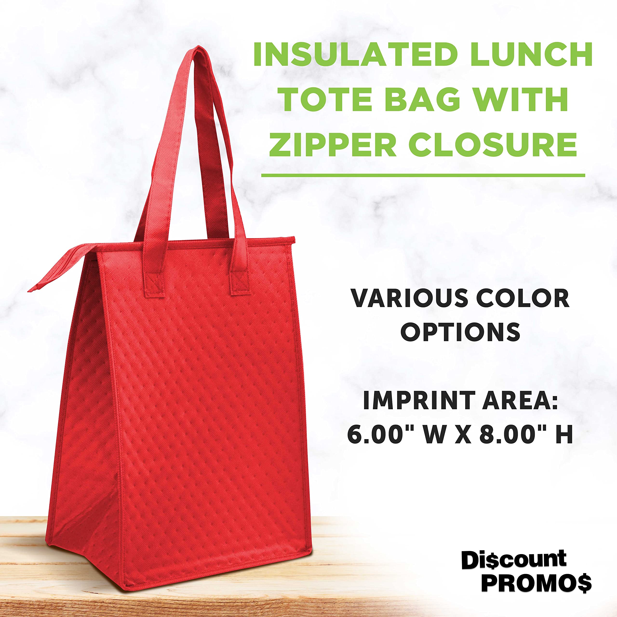 Zipper Insulated Lunch Tote Bags Set of 10, Bulk Pack - Perfect for Work, Travel, Outdoor Events - Red