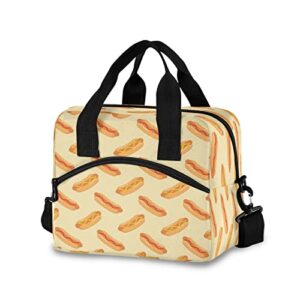 funny food hot dog lunch bag reusable lunch tote bag thermal cooler bag insulated lunch box with adjustable shoulder strap for office school outdoor picnic