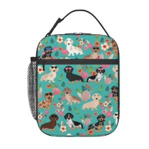wzialfpo dachshund dog flowers florals lunch box insulated lunch bags zipper lunch bag cooler tote bag for boys girls teens men women office picnic travel