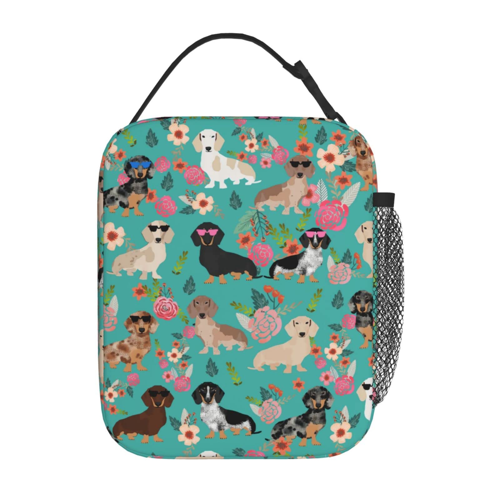 wzialfpo Dachshund Dog Flowers Florals Lunch Box Insulated Lunch Bags Zipper Lunch Bag Cooler Tote Bag For Boys Girls Teens Men Women Office Picnic Travel