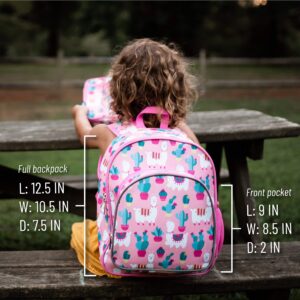 Wildkin 12 Inch Backpack Bundle with Insulated Lunch Bag (Llamas and Cactus Pink)