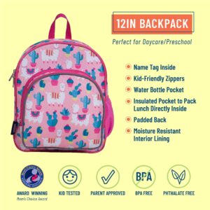 Wildkin 12 Inch Backpack Bundle with Insulated Lunch Bag (Llamas and Cactus Pink)