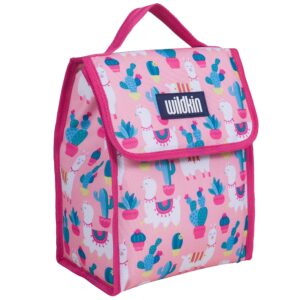 Wildkin 12 Inch Backpack Bundle with Insulated Lunch Bag (Llamas and Cactus Pink)