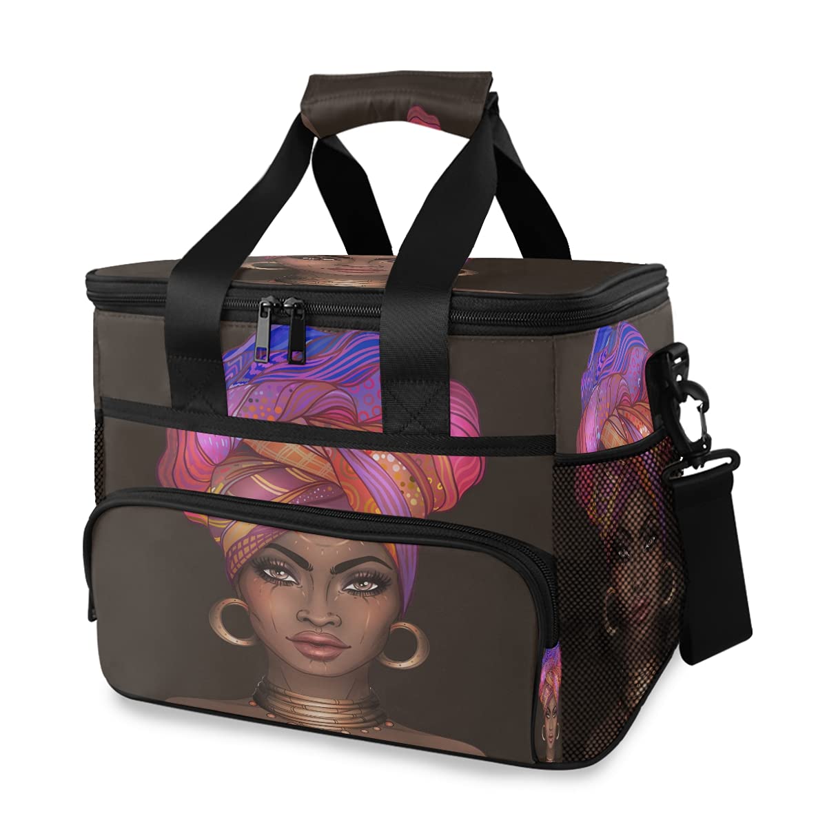 HMZXZ Large Cooler Lunch Bag African American Pretty Women 24-Can (15L) Insulated Lunch Box Soft Leakproof Cooler Cooling Tote Bag for Adult Men Women Camping, Picnic, BBQ