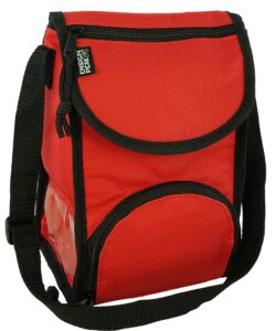 ensign peak deluxe insulated lunch sack with adjustable strap, zipper pocket and leak proof, red