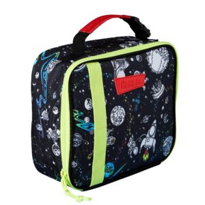highlights for children lunch box for kids, reusable insulated lunch boxes for boys and girls, food-safe easy-clean lunch bag for school (space glow-in-the-dark - black)