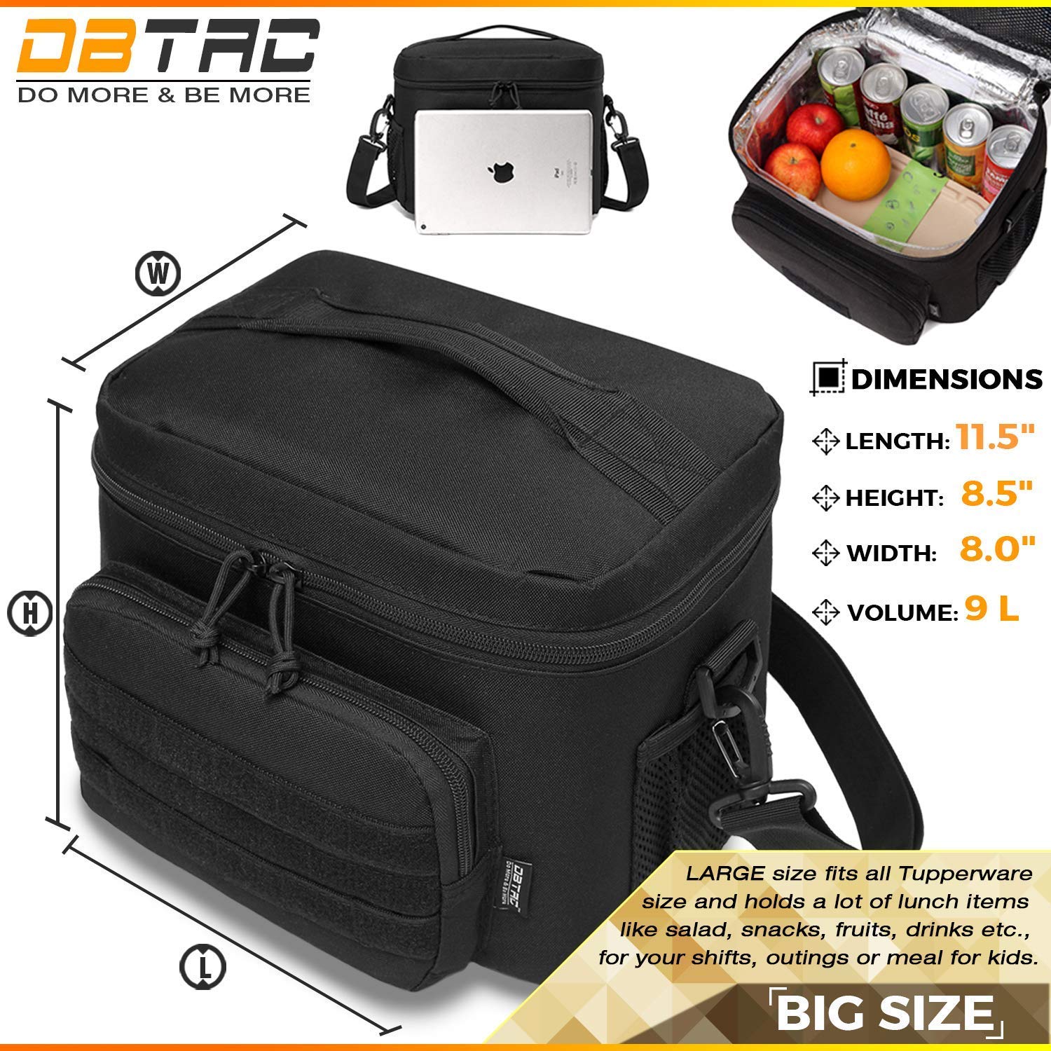 DBTAC Range Bag Soft Pistol Case XS (Urban Black) + Tactical Lunch Bag (Black), Durable Material with adjustable shoulder strap, Multi-functional Design