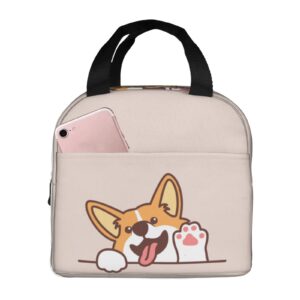 Lunch Bag Cute Welsh Corgi Dog Waving Paw Insulated Lunch Box Teen School Reusable Bags Meal Portable Container Tote For Boys Girls Travel Work Picnic Boxes