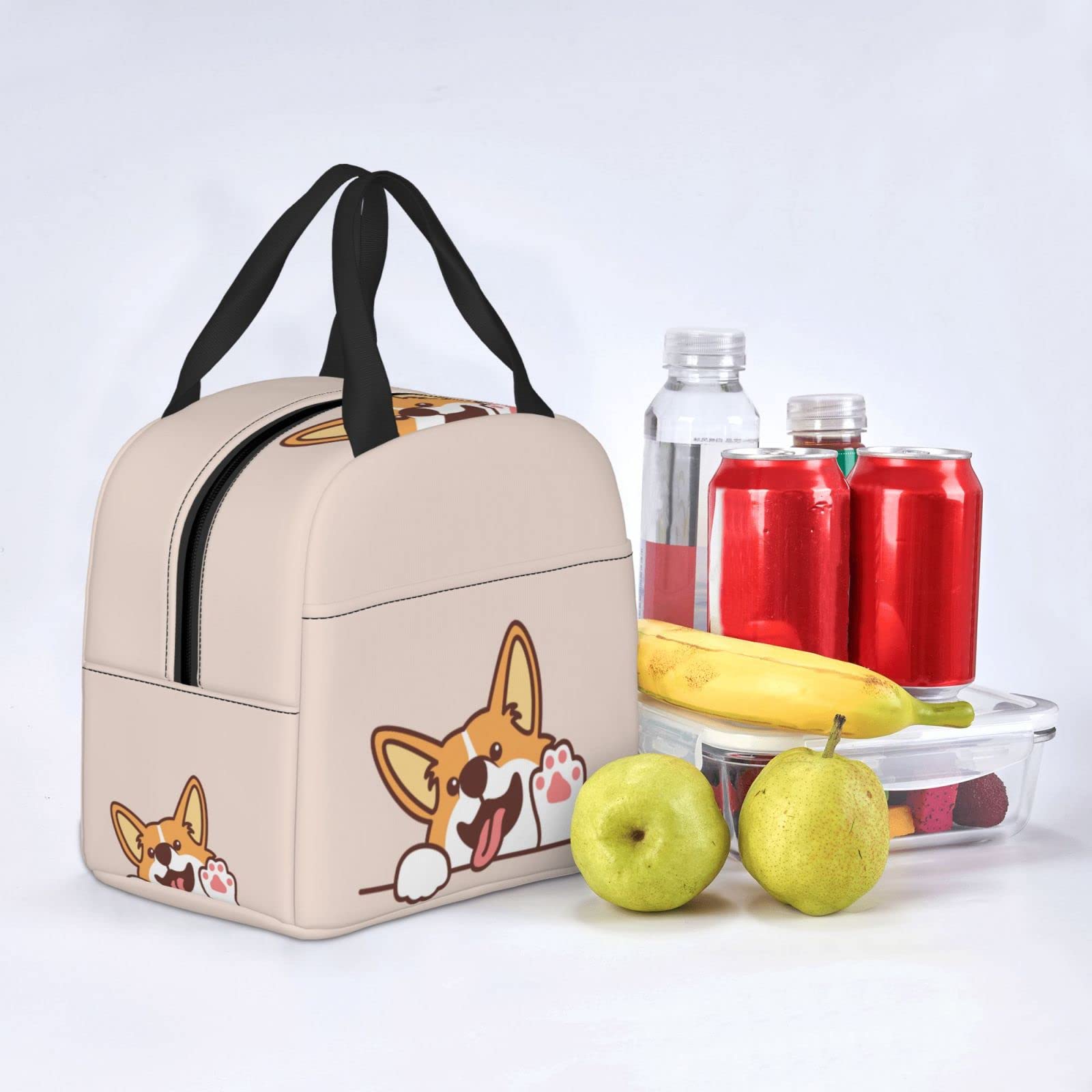 Lunch Bag Cute Welsh Corgi Dog Waving Paw Insulated Lunch Box Teen School Reusable Bags Meal Portable Container Tote For Boys Girls Travel Work Picnic Boxes