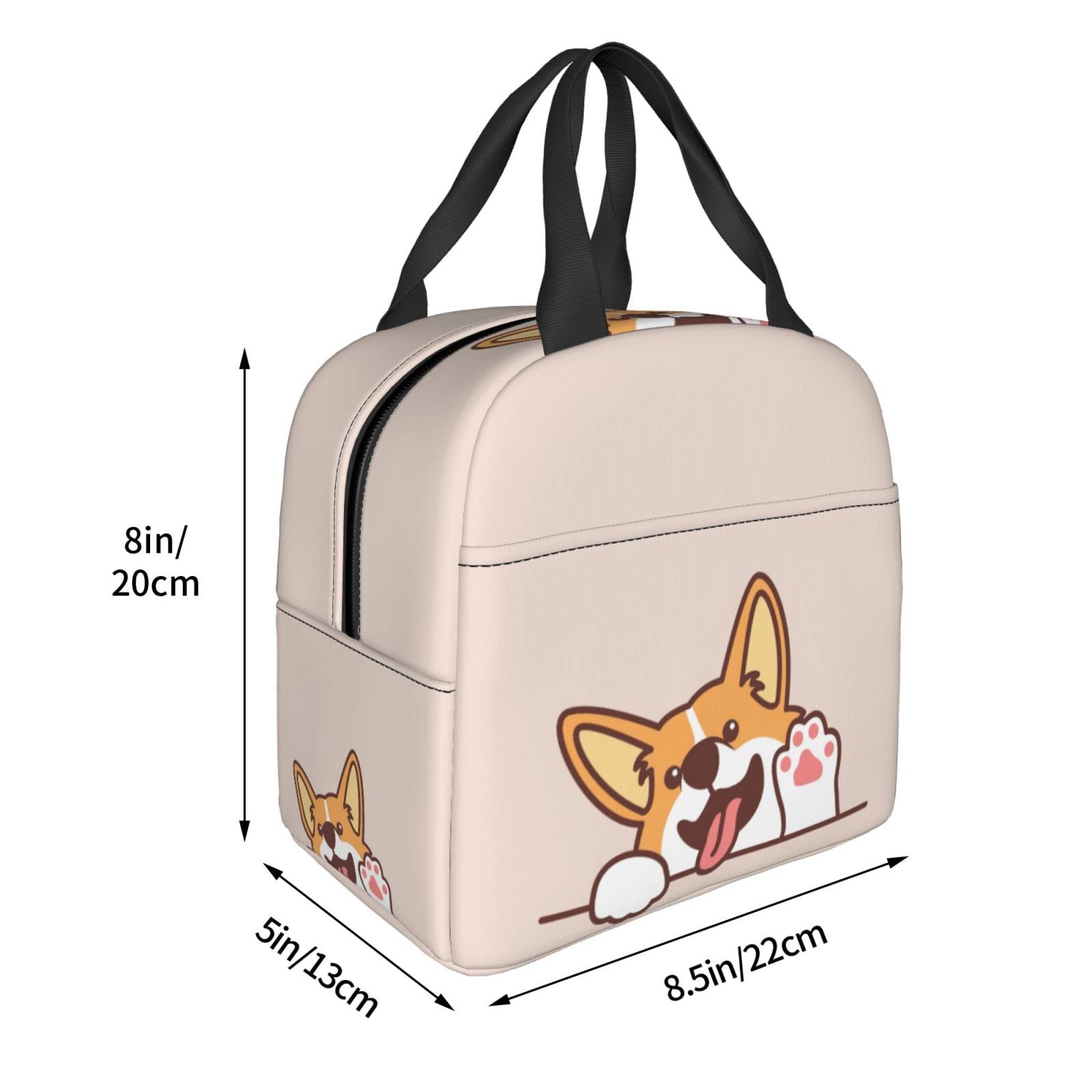Lunch Bag Cute Welsh Corgi Dog Waving Paw Insulated Lunch Box Teen School Reusable Bags Meal Portable Container Tote For Boys Girls Travel Work Picnic Boxes