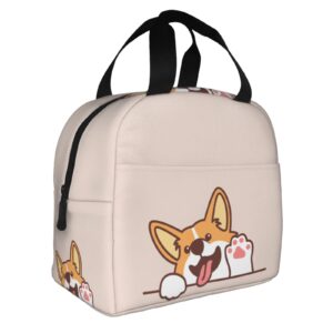 Lunch Bag Cute Welsh Corgi Dog Waving Paw Insulated Lunch Box Teen School Reusable Bags Meal Portable Container Tote For Boys Girls Travel Work Picnic Boxes