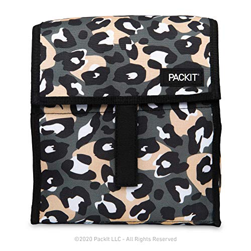 PackIt Freezable Lunch Bag, Wild Leopard Gray, Built with EcoFreeze Technology, Foldable, Reusable, Zip and Velcro Closure with Buckle Handle, Perfect for Lunches