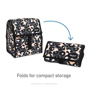 PackIt Freezable Lunch Bag, Wild Leopard Gray, Built with EcoFreeze Technology, Foldable, Reusable, Zip and Velcro Closure with Buckle Handle, Perfect for Lunches