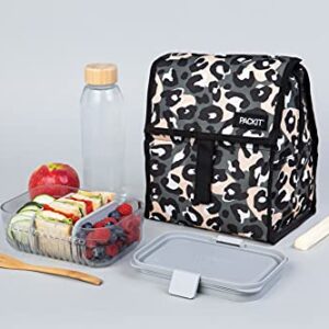 PackIt Freezable Lunch Bag, Wild Leopard Gray, Built with EcoFreeze Technology, Foldable, Reusable, Zip and Velcro Closure with Buckle Handle, Perfect for Lunches