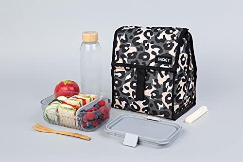 PackIt Freezable Lunch Bag, Wild Leopard Gray, Built with EcoFreeze Technology, Foldable, Reusable, Zip and Velcro Closure with Buckle Handle, Perfect for Lunches