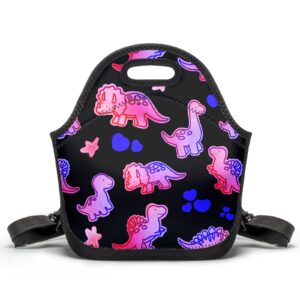 dacawin kids pink dinosaur lunch box for boys girls teens blue love insulated lunch bag reusable leakproof cooler bag cute dino portable lunch handbag for school work picnic