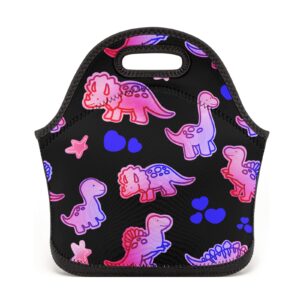 Dacawin Kids Pink Dinosaur Lunch Box for Boys Girls Teens Blue Love Insulated Lunch Bag Reusable Leakproof Cooler Bag Cute Dino Portable Lunch Handbag for School Work Picnic