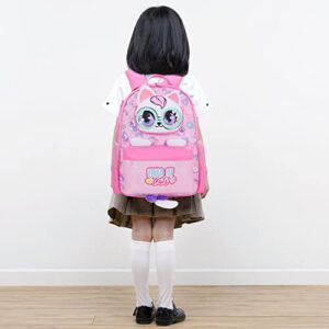 Charming Kids Cat Backpack with Lunch Box Set - For Preschool, Kindergarten, Elementary School Girls (Ages 3-8), Medium Size (15", 7.4L)