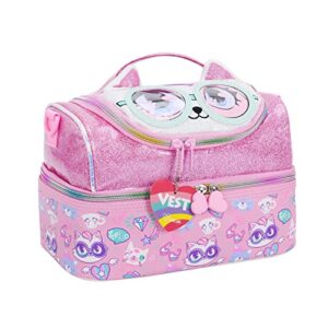 Charming Kids Cat Backpack with Lunch Box Set - For Preschool, Kindergarten, Elementary School Girls (Ages 3-8), Medium Size (15", 7.4L)