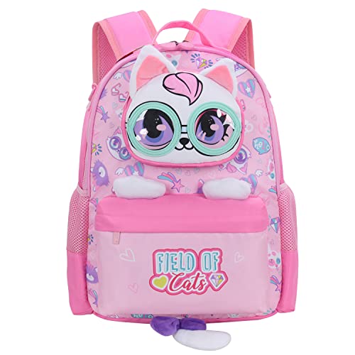 Charming Kids Cat Backpack with Lunch Box Set - For Preschool, Kindergarten, Elementary School Girls (Ages 3-8), Medium Size (15", 7.4L)