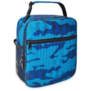 reusable insulated cooler lunch bag leakproof office work picnic meal lunch box with multi-pockets for men women (blue camo, small)