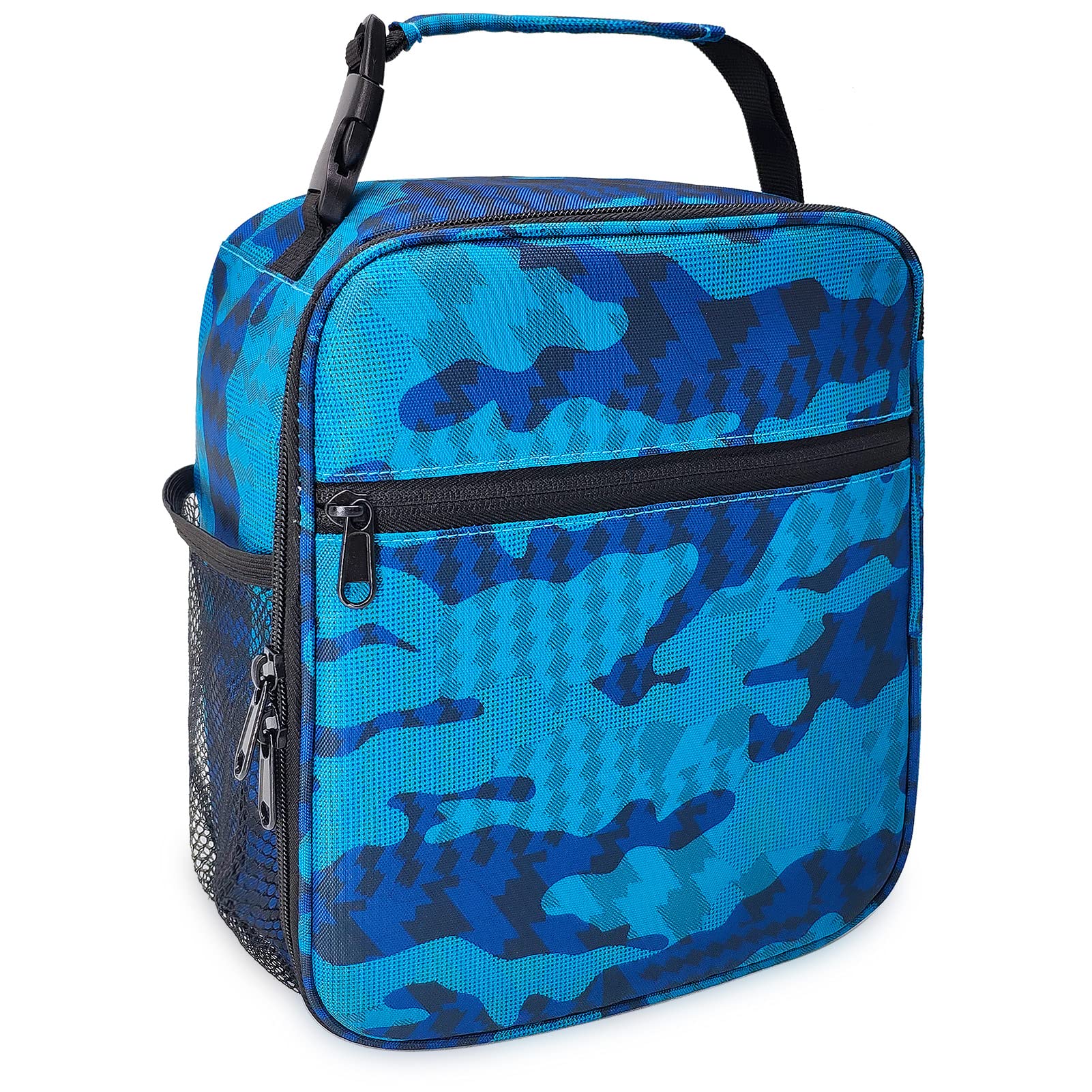 Reusable Insulated Cooler Lunch Bag Leakproof Office Work Picnic Meal Lunch Box with Multi-Pockets for Men Women (Blue Camo, Small)