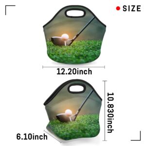 Insulated Neoprene Lunch Bag for Women Men Kids Golf Ball Sport Grass Lunch Box Reusable Small Lunch Tote Bag Cooler Bag for School Work Picnic