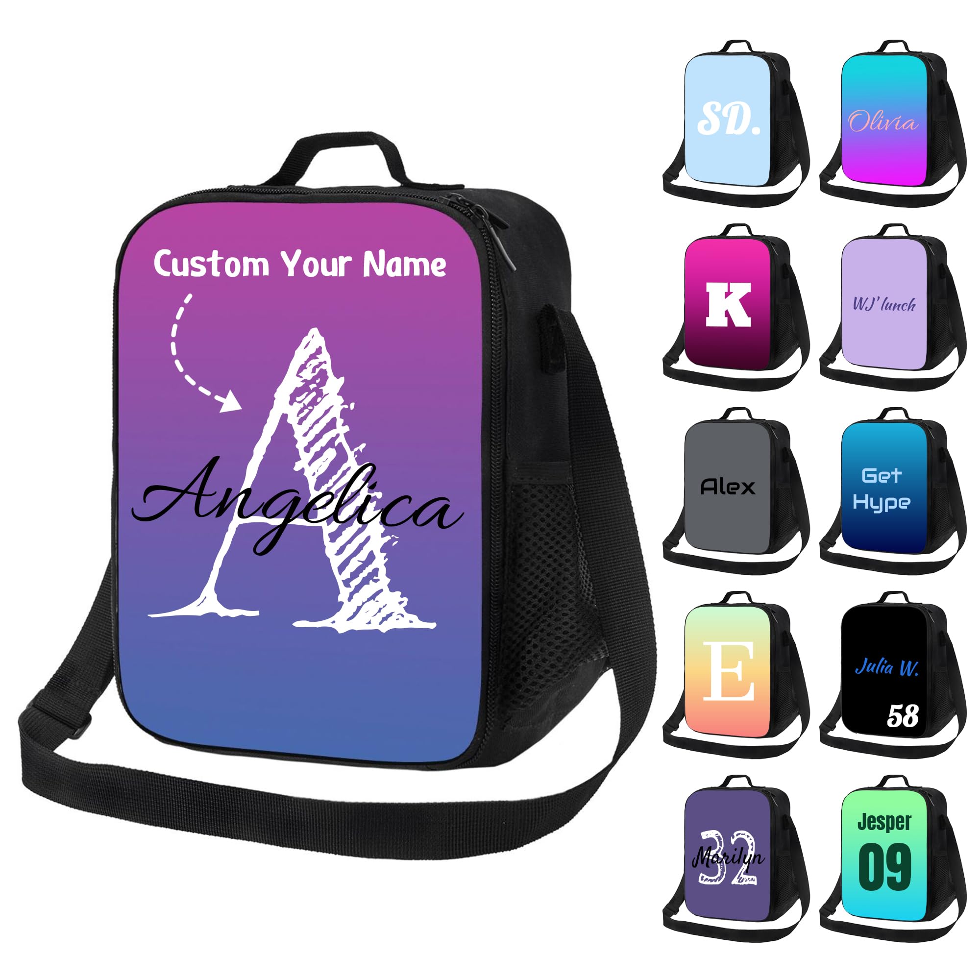 Vyacrtax Custom Lunch Bag - Personalized Lunch Box With Name, Text - Insulated Cooler Lunch Box With Adjustable Shoulder Strap - School, Picnic, Work, Outdoor, Travel