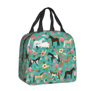 srufqsi horses and flowers lunch bag insulated water-resistant tote bag reusable lunch box for picnic travel