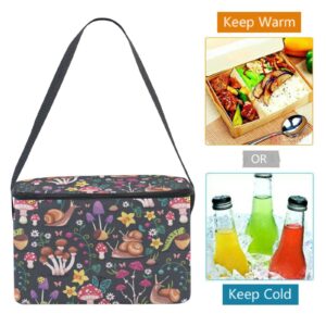 ZZXXB Snail Mushroom Floral Insulated Lunch Bag Cooler Reusable Lunch Box School Office Travel Picnic Tote Bag for Women Men Kids