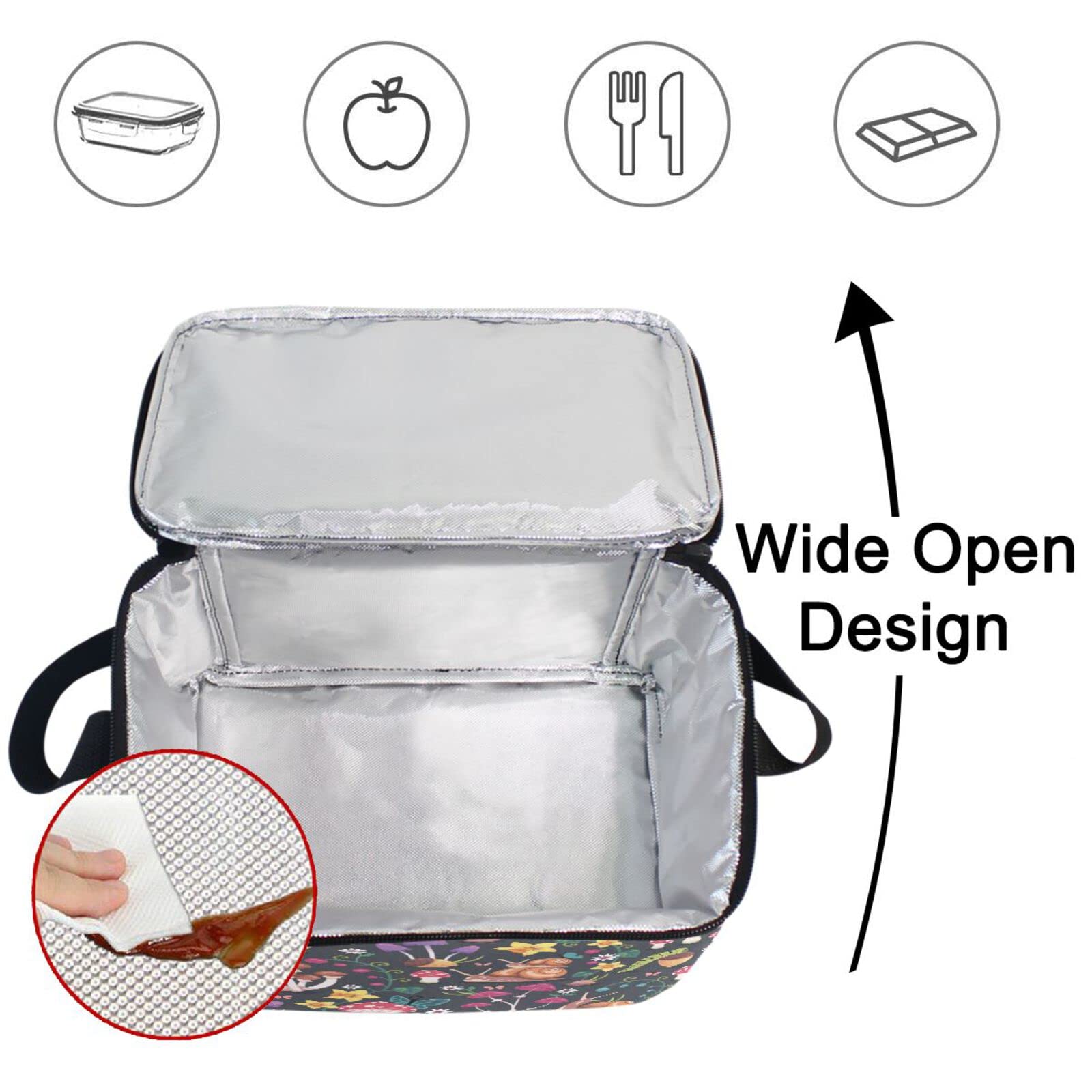 ZZXXB Snail Mushroom Floral Insulated Lunch Bag Cooler Reusable Lunch Box School Office Travel Picnic Tote Bag for Women Men Kids