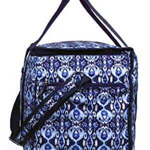 Vera Bradley Leak Resistant Insulated Cooler Bag Large Capacity, Navy Blue Soft Sided Collapsible Cooler, Portable Beach-Tote Bag with Handles and Adjustable Shoulder Strap, Ikat Island