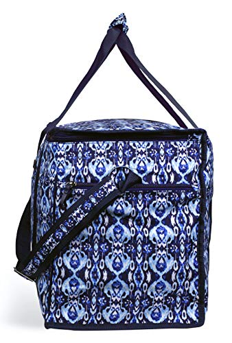 Vera Bradley Leak Resistant Insulated Cooler Bag Large Capacity, Navy Blue Soft Sided Collapsible Cooler, Portable Beach-Tote Bag with Handles and Adjustable Shoulder Strap, Ikat Island