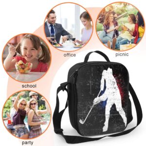 KiuLoam Vintage Ice Hockey Player Kids Small Lunch Box Children's Insulated Lunch Bag with Zipper Shoulder Strap Cooler Lunch Tote for Boys Girl Preschool Office Picnic