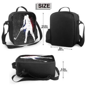 KiuLoam Vintage Ice Hockey Player Kids Small Lunch Box Children's Insulated Lunch Bag with Zipper Shoulder Strap Cooler Lunch Tote for Boys Girl Preschool Office Picnic